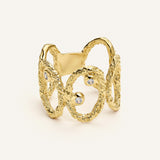 Sonia Folache Anillo Ovalado Gloria Latón bañado en oro de 18k con Tres Circonitas Artesanal
