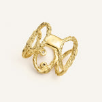 Sonia Folache Anillo Ovalado Gloria Latón bañado en oro de 18k con Tres Circonitas