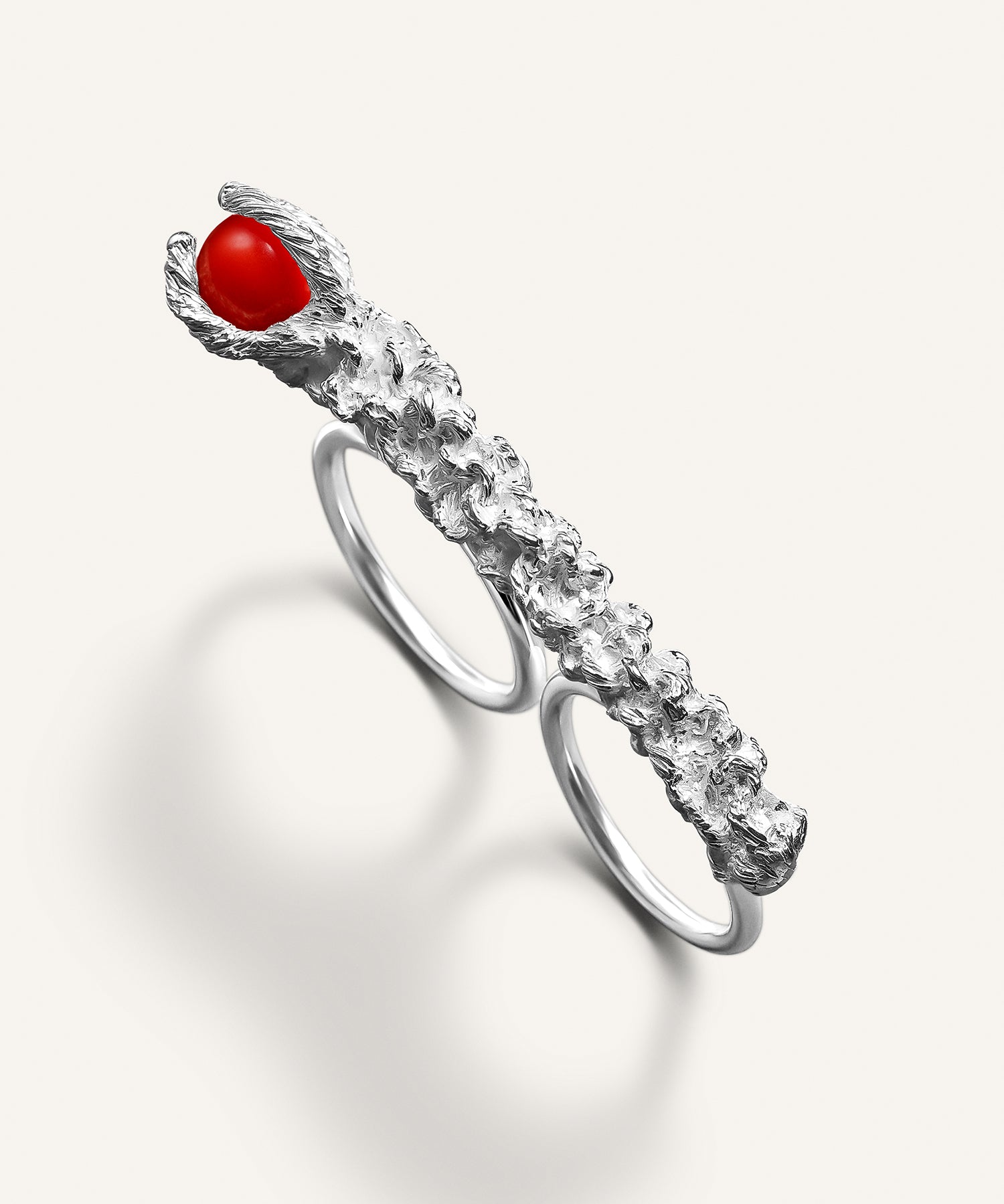 Sonia Folache Anillo Paloma Plata 925 con Coral Artesanal