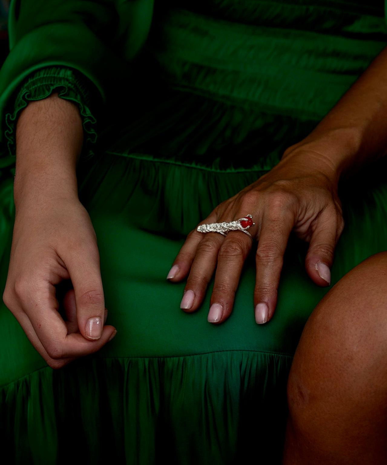 Sonia Folache Anillo Paloma Plata 925 con Coral Artesanal