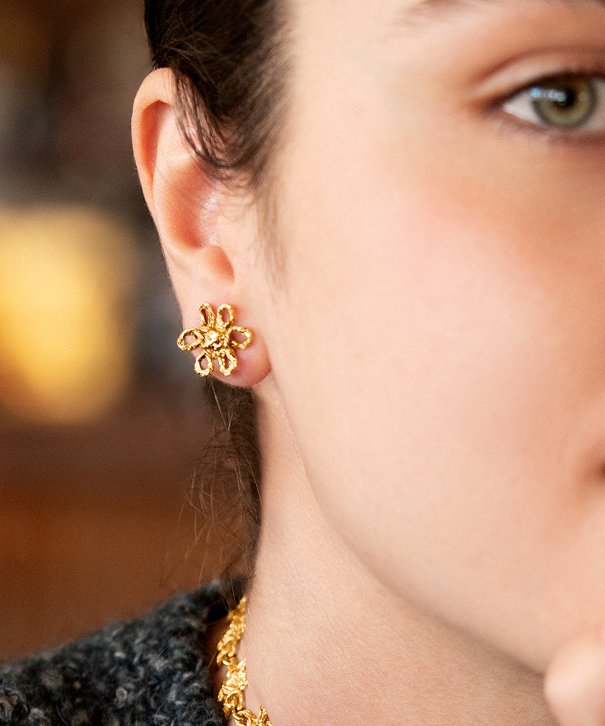 Sonia Folache Pendientes S Olivia Latón bañado en oro de 18k
